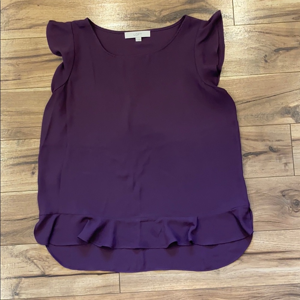 Loft Plum Purple Sleeveless Blouse with Ruffle